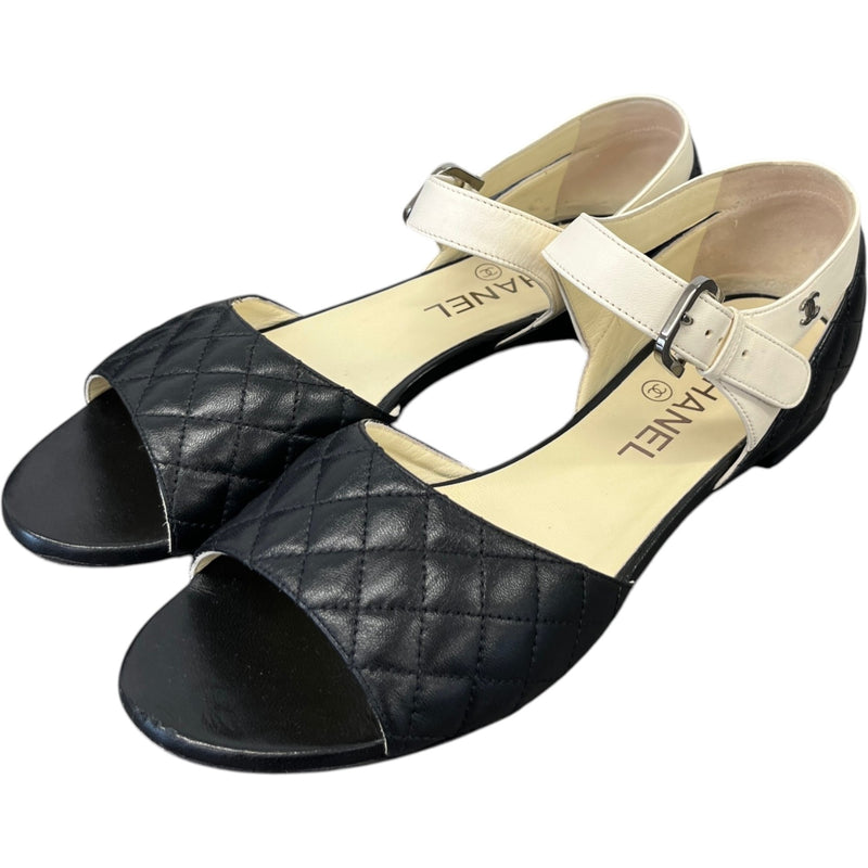 Women's Quilted Leather Flat Sandals Black Size EU 38 / UK 5