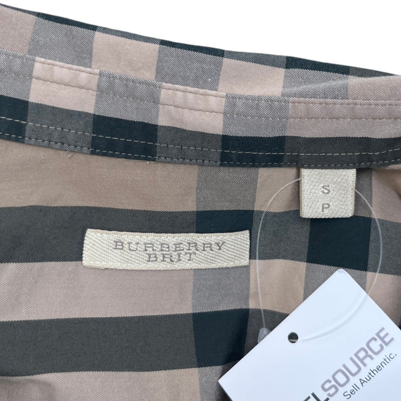 Men's Check Print Long Sleeve Shirt Beige Size S