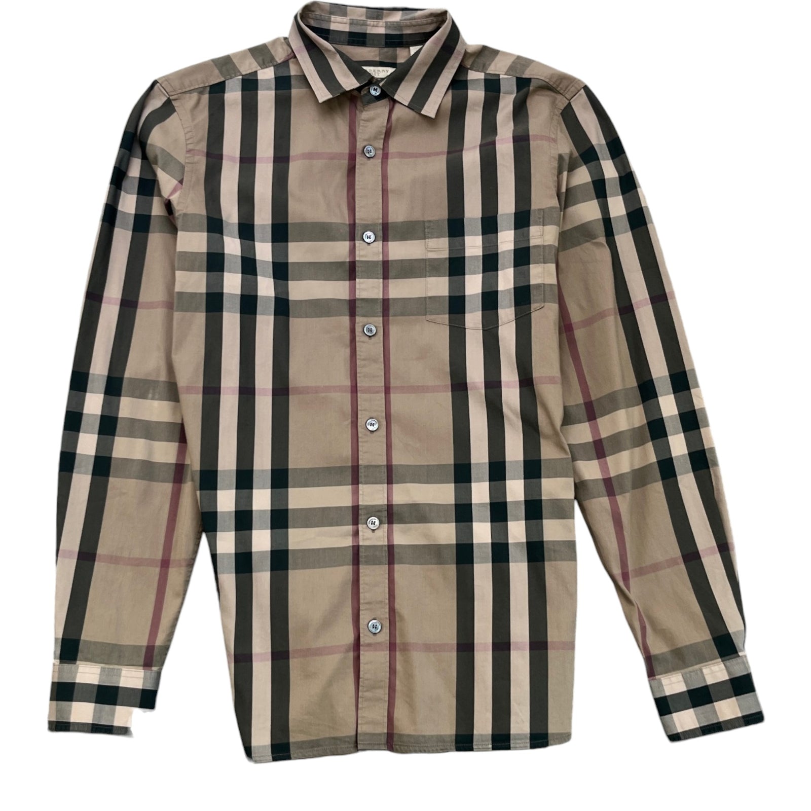 Men's Check Print Long Sleeve Shirt Beige Size S - Photo 1