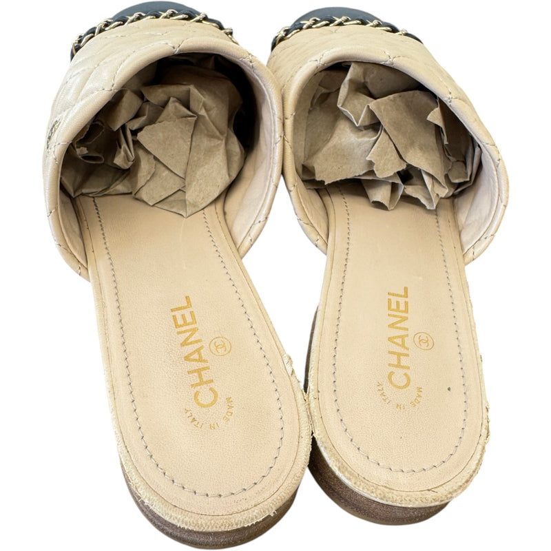 Women's CC Interlocking Lambskin Mules Nude Size UK 5 / EU 38