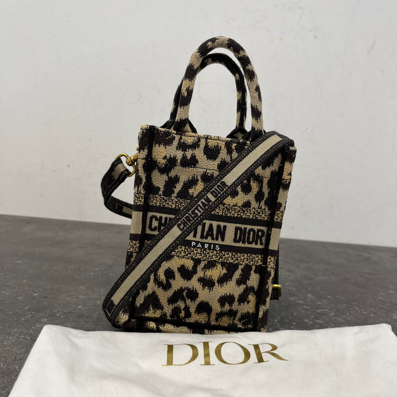 Women's Leopard Print Mini Book Tote Handbag Beige