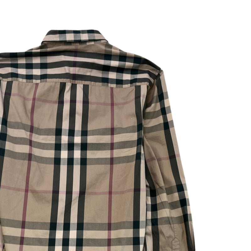 Men's Check Print Long Sleeve Shirt Beige Size S