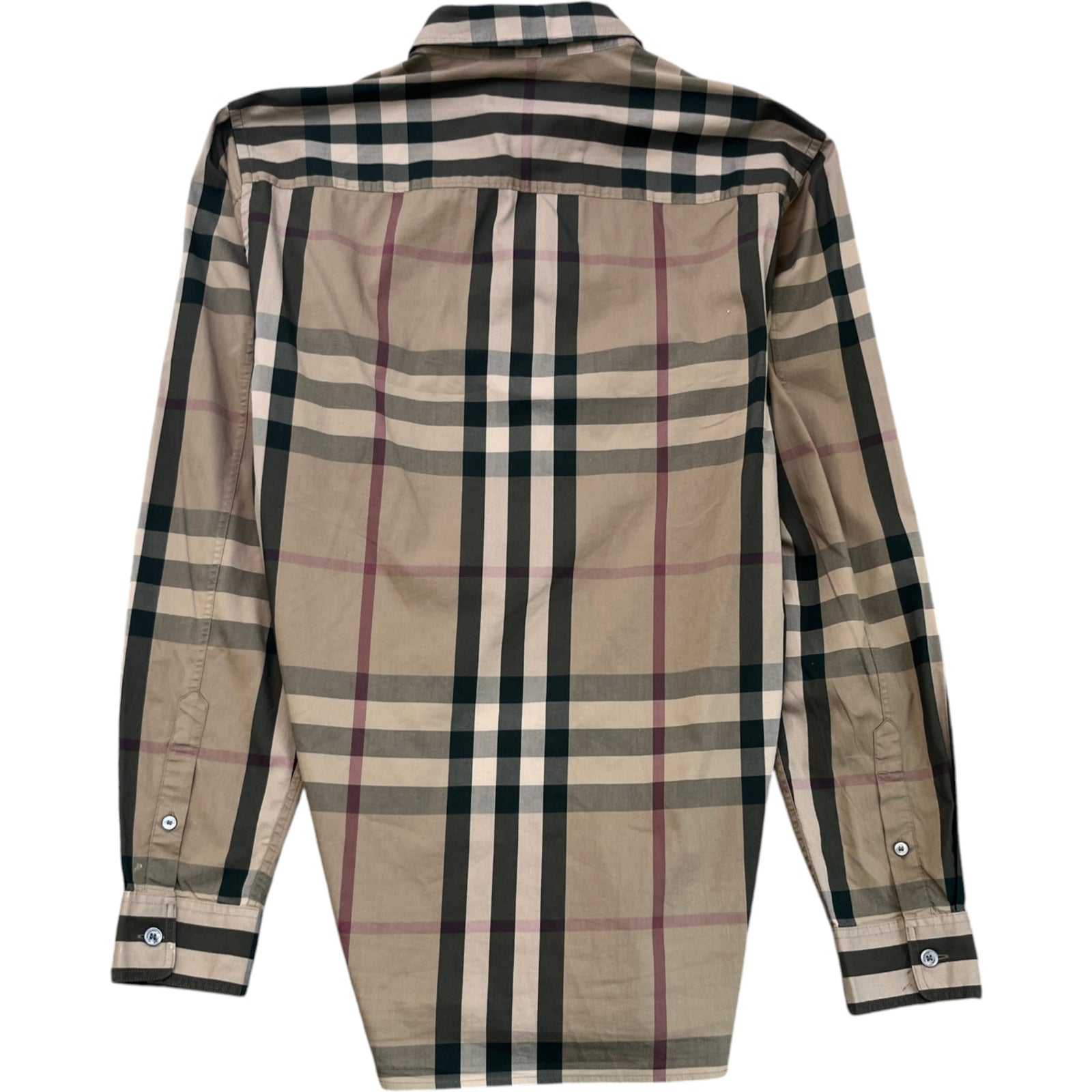 Men's Check Print Long Sleeve Shirt Beige Size S - Photo 2