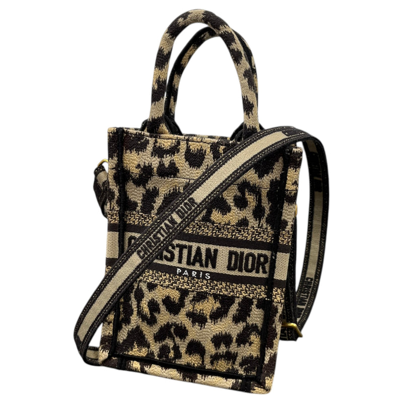 Women's Leopard Print Mini Book Tote Handbag Beige
