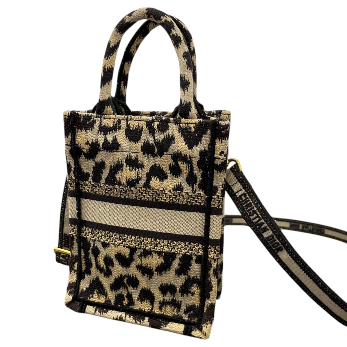 Women's Leopard Print Mini Book Tote Handbag Beige - Photo 9