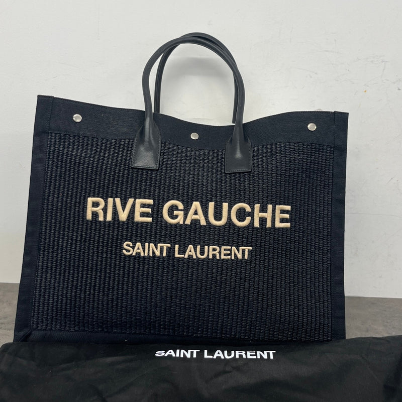 Women's Rive Gauche Raffia Tote Bag Black