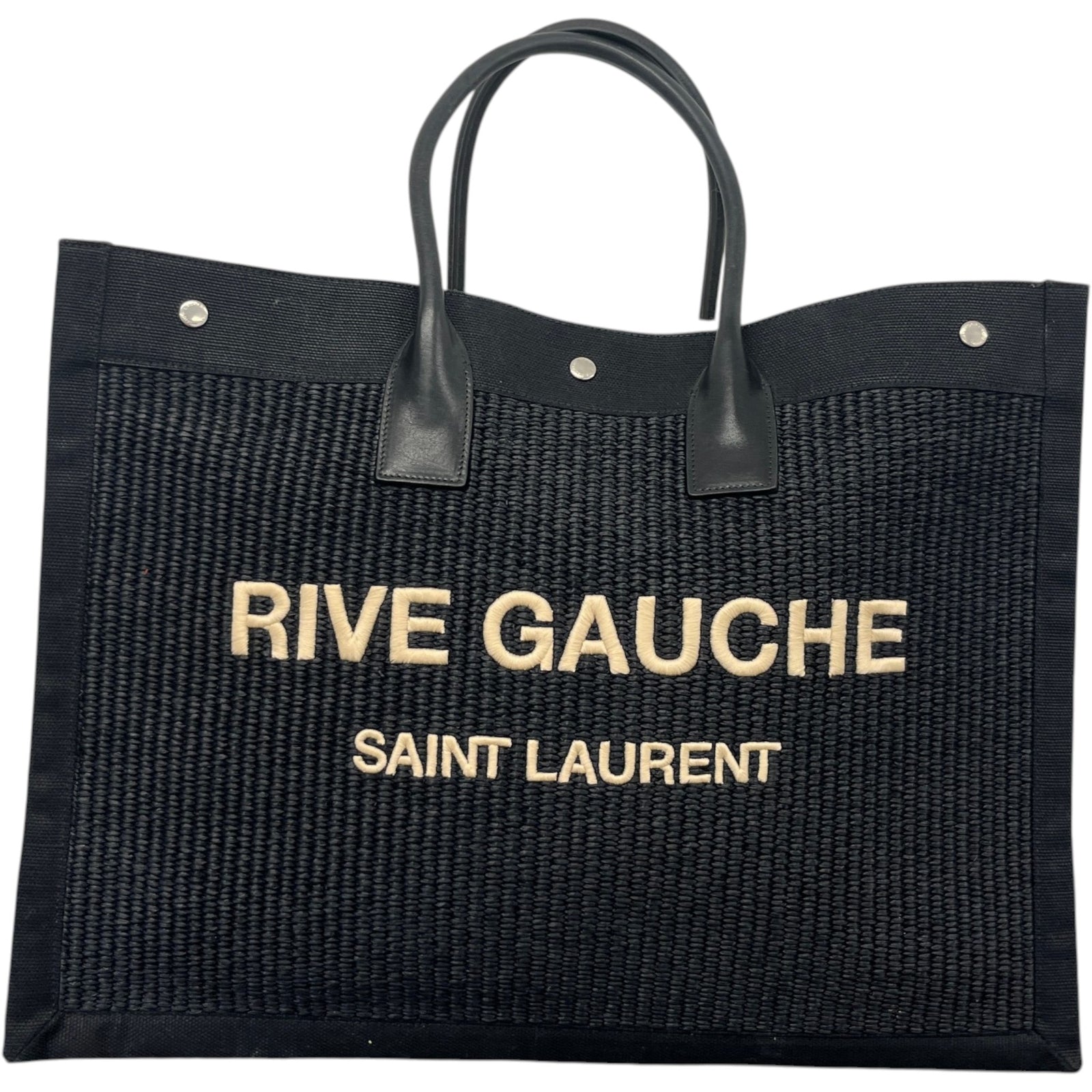 Women's Rive Gauche Raffia Tote Bag Black - Photo 1