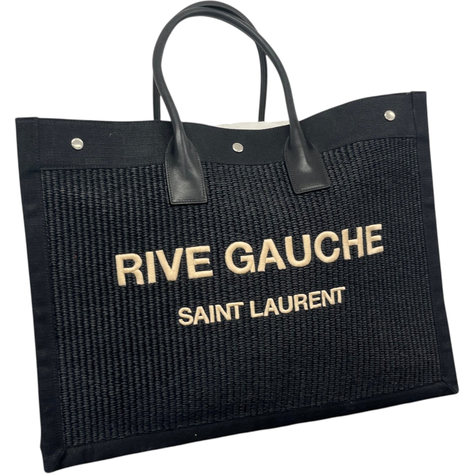 Women's Rive Gauche Raffia Tote Bag Black - Photo 4