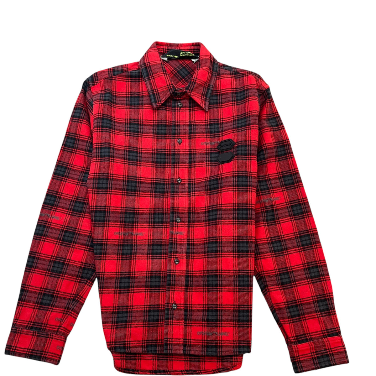 Men's Stencil Checked Long Sleeve T-Shirt Red Size L - Photo 1