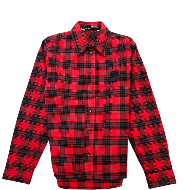 Men's Stencil Checked Long Sleeve T-Shirt Red Size L