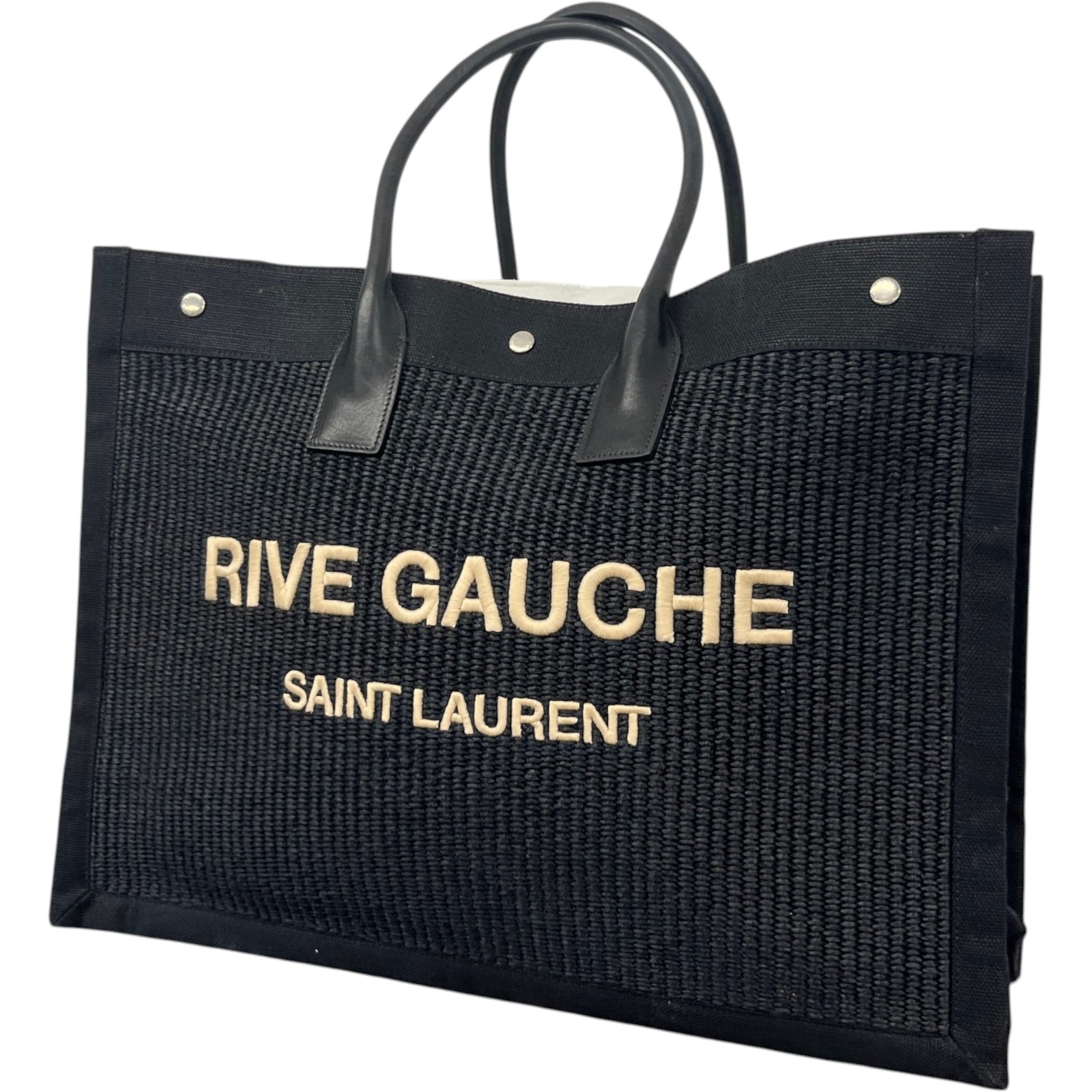 Women's Rive Gauche Raffia Tote Bag Black - Photo 5
