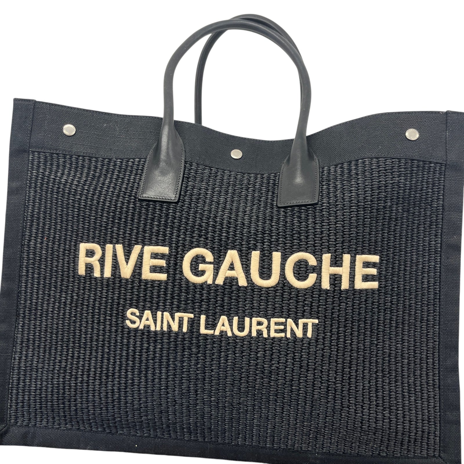 Women's Rive Gauche Raffia Tote Bag Black - Photo 8