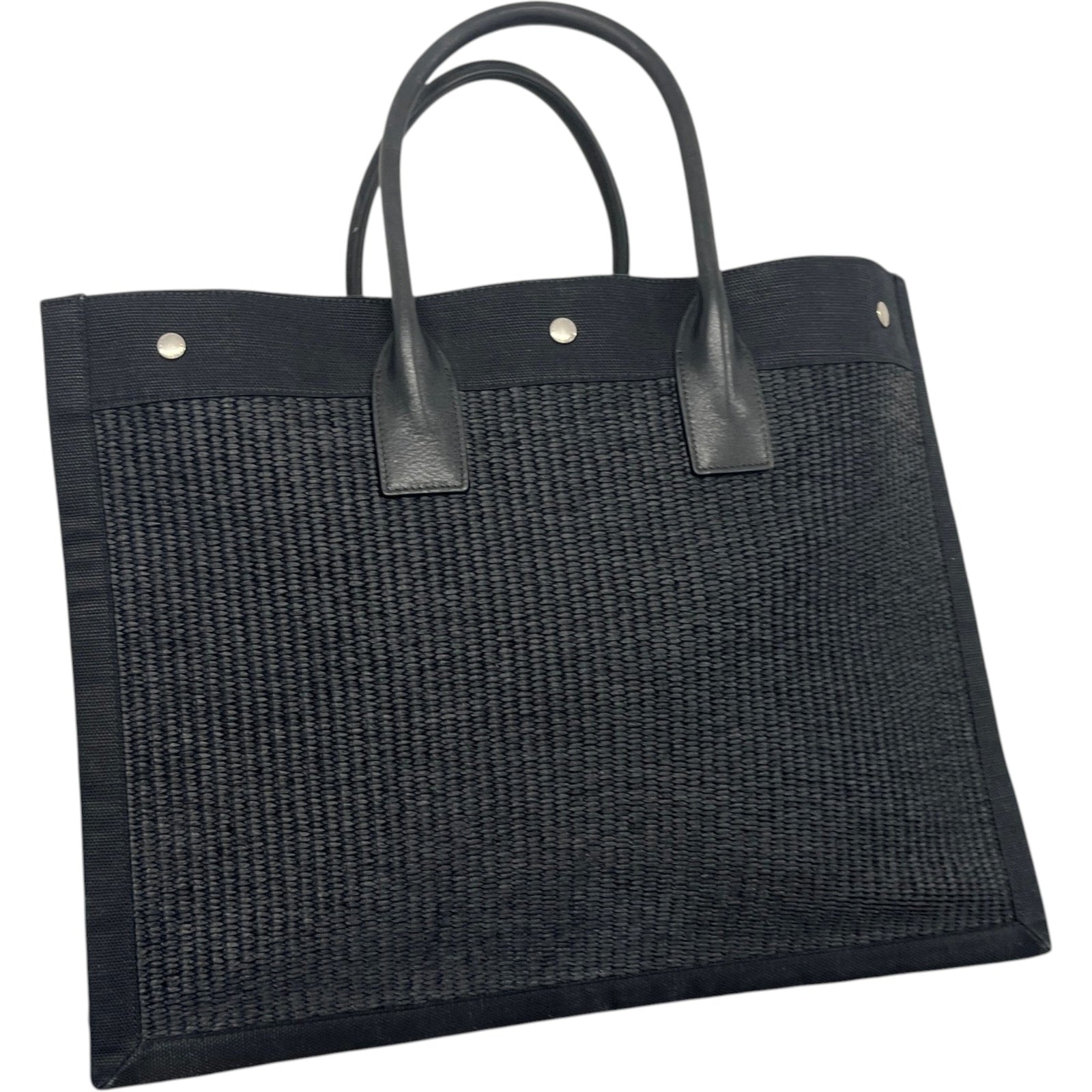 Women's Rive Gauche Raffia Tote Bag Black - Photo 9
