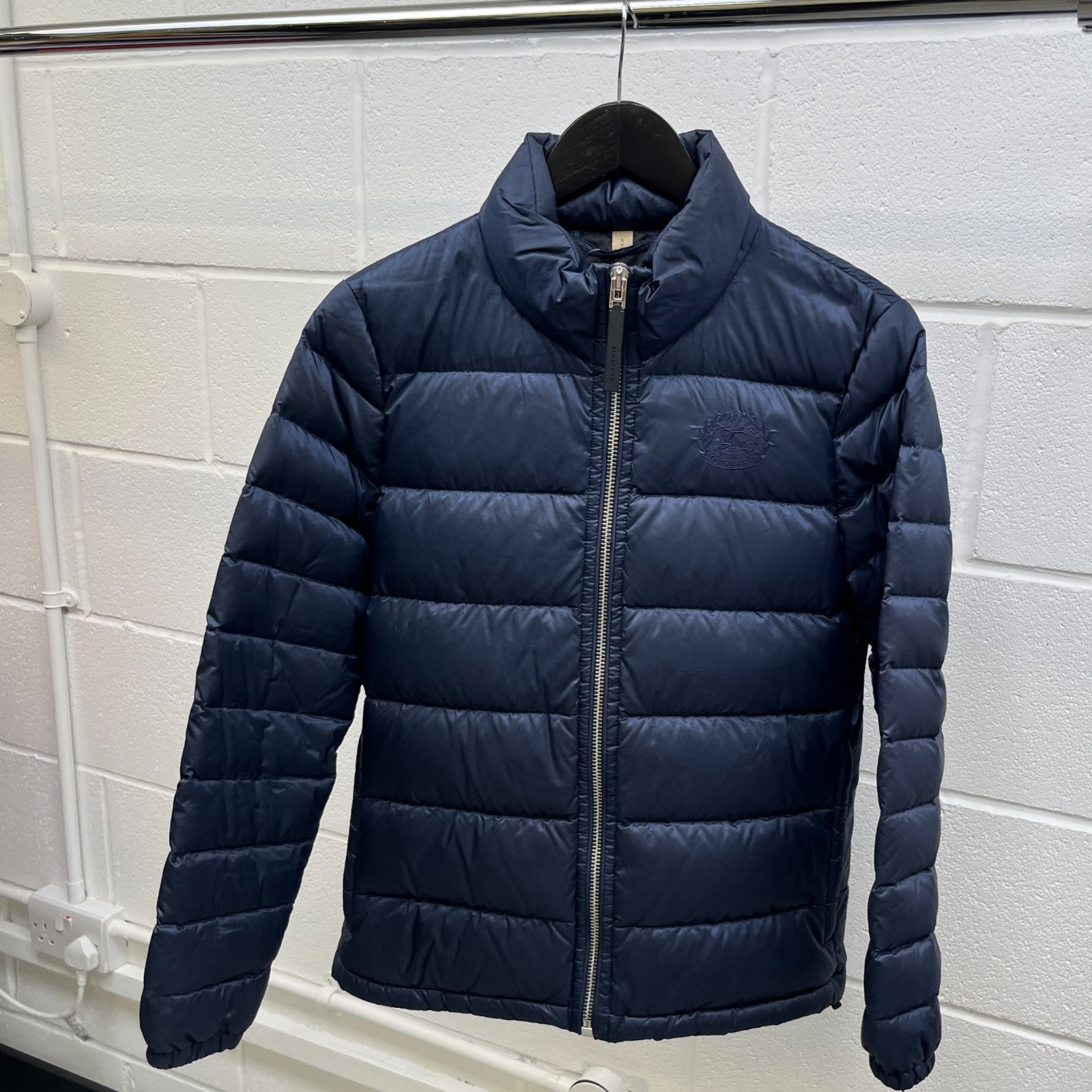 Men's Embroidered Logo Down Jacket Navy Size S - Photo 8