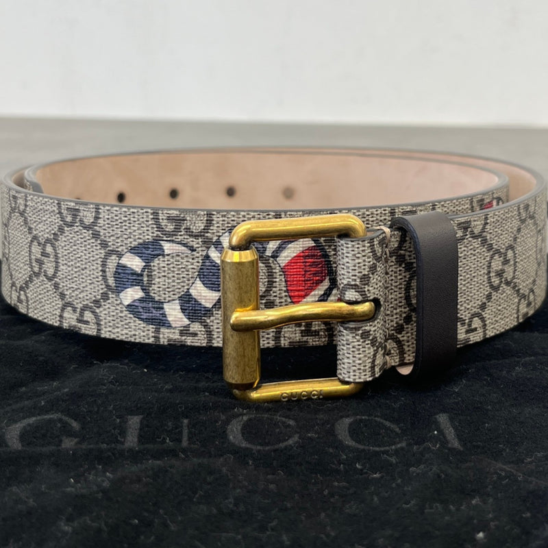 Gucci Women's Kingsnake Print GG Supreme Belt Beige