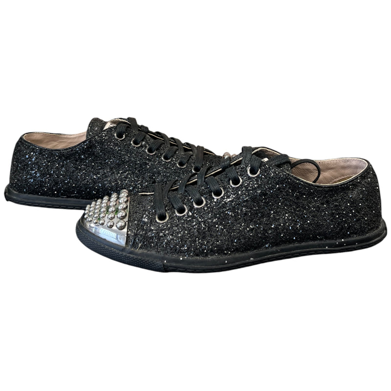 Women's Flat Sole Glitter Low Trainers Black Size EU 36 / UK 3