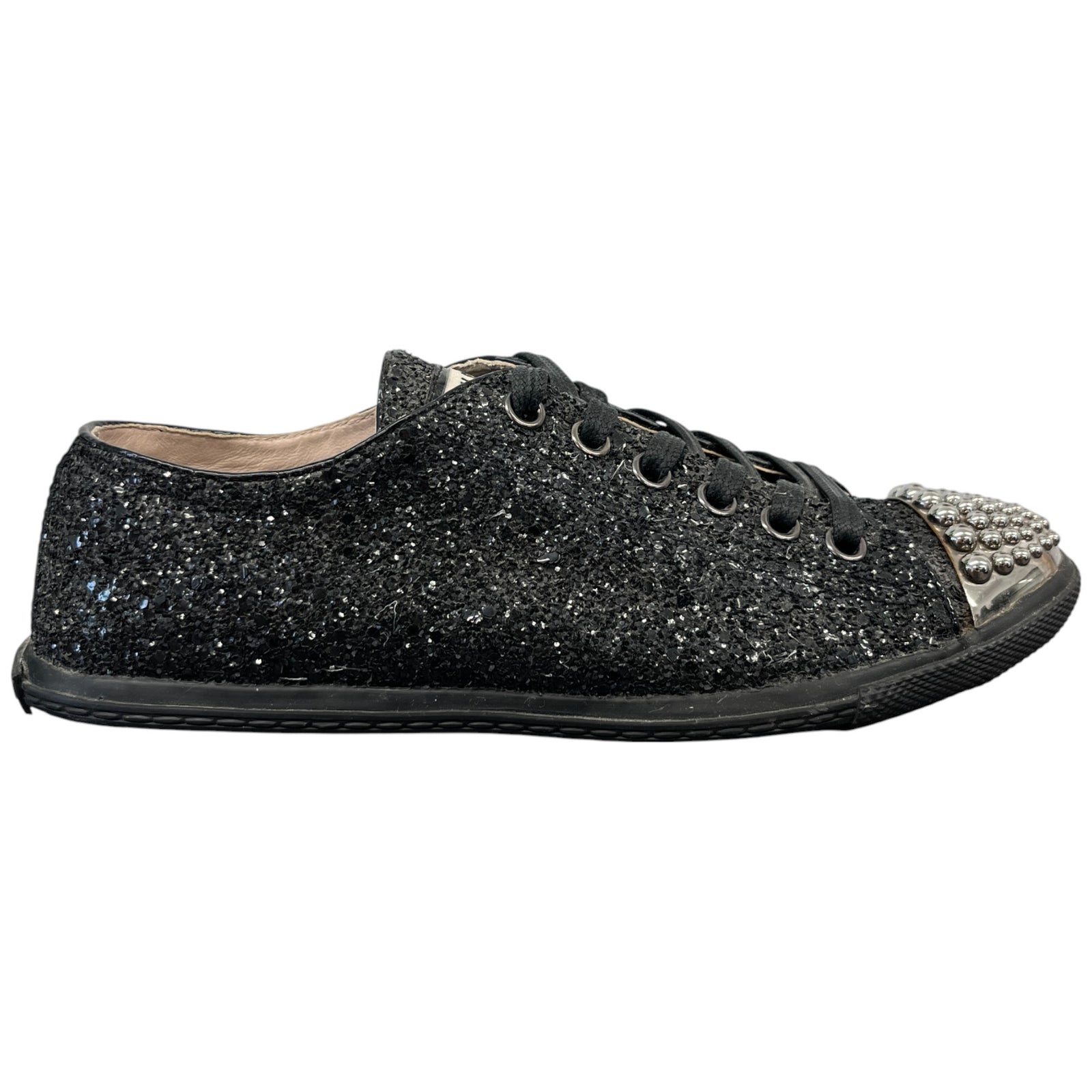 Women's Flat Sole Glitter Low Trainers Black Size EU 36 / UK 3 - Photo 1