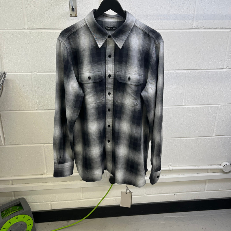 Men's Shadow Plaid Flannel Long Sleeve Shirt Grey Size XS