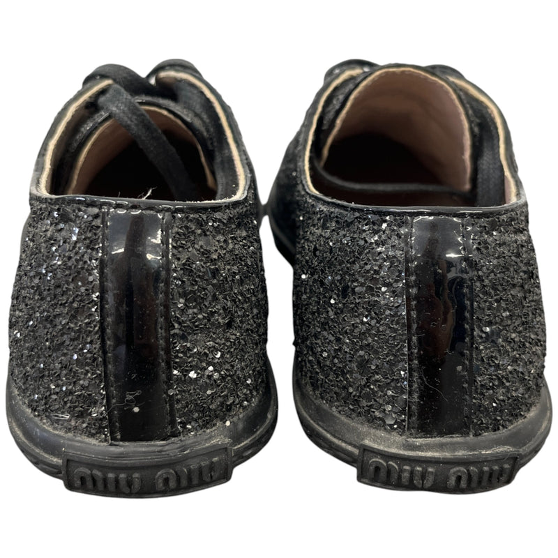 Women's Flat Sole Glitter Low Trainers Black Size EU 36 / UK 3