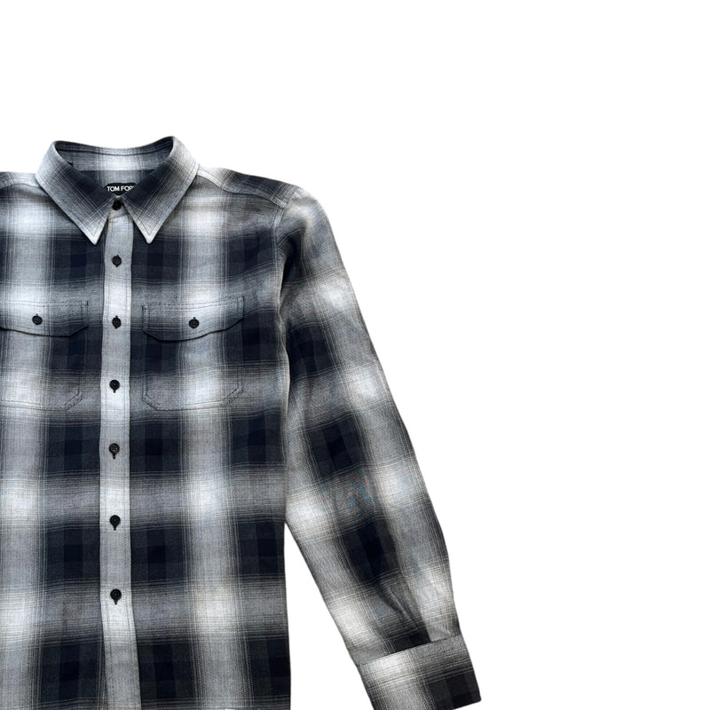 Men's Shadow Plaid Flannel Long Sleeve Shirt Grey Size XS