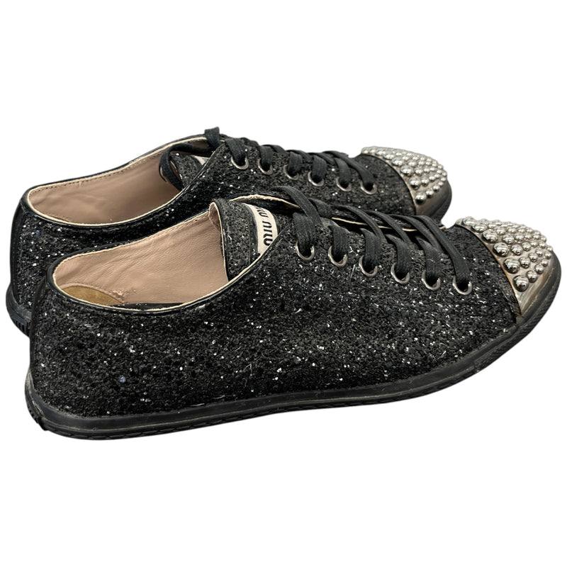 Women's Flat Sole Glitter Low Trainers Black Size EU 36 / UK 3