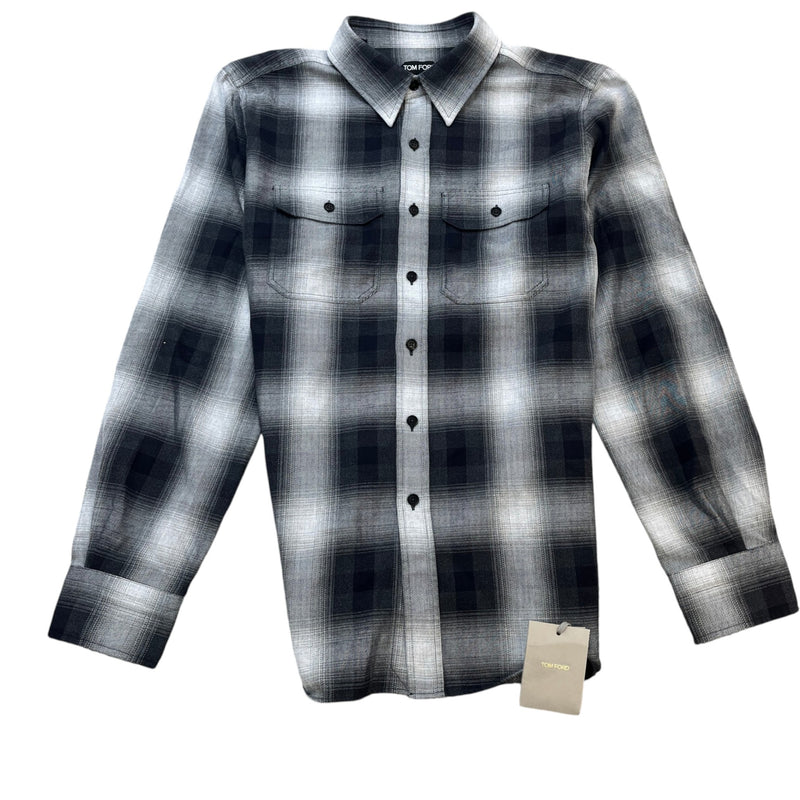 Men's Shadow Plaid Flannel Long Sleeve Shirt Grey Size XS