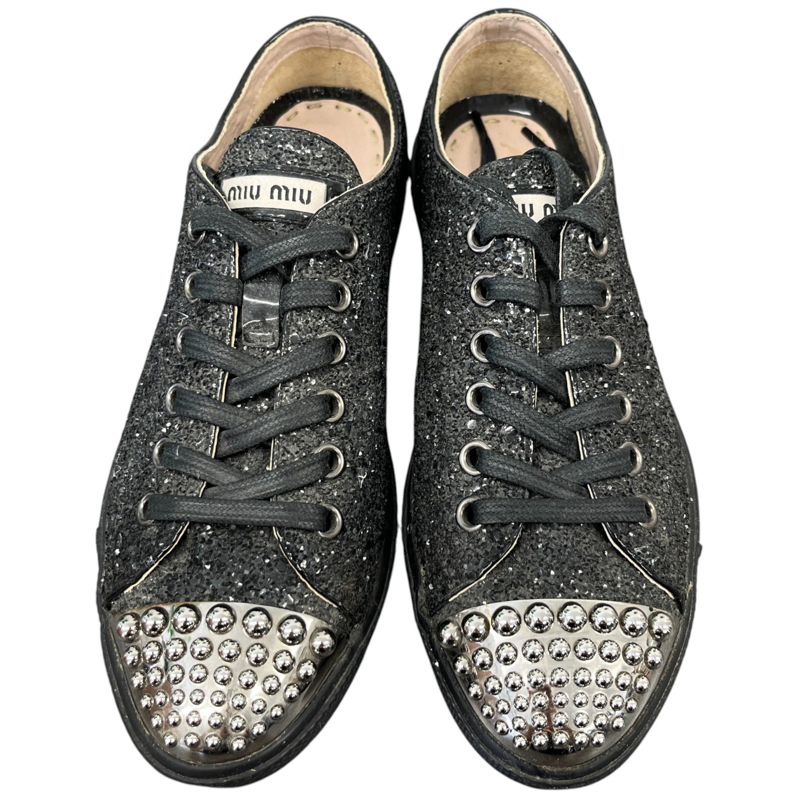 Women's Flat Sole Glitter Low Trainers Black Size EU 36 / UK 3 - Photo 6