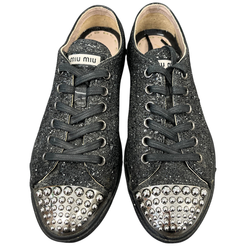 Women's Flat Sole Glitter Low Trainers Black Size EU 36 / UK 3