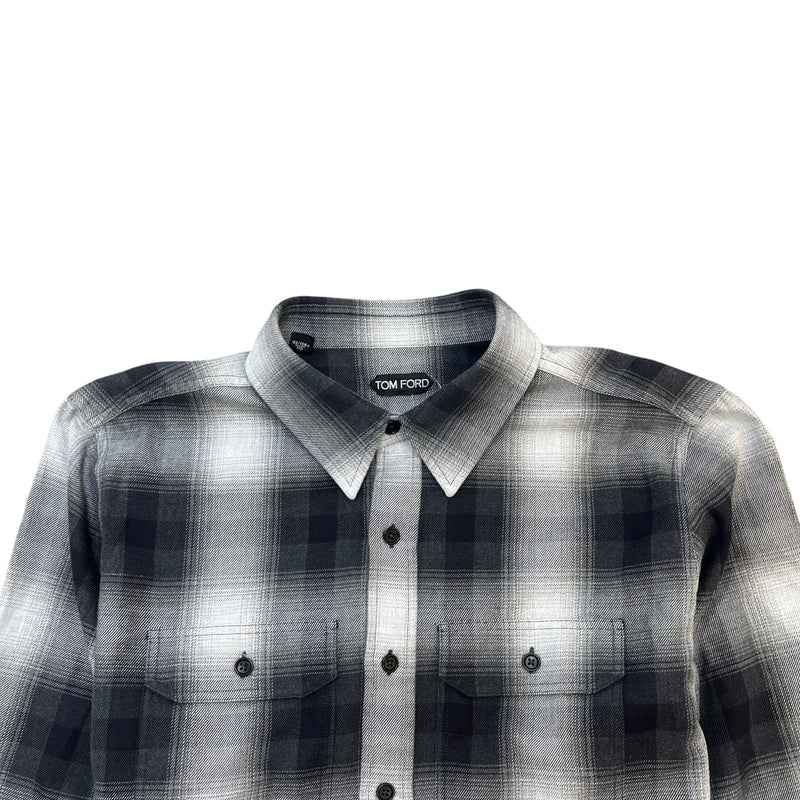 Men's Shadow Plaid Flannel Long Sleeve Shirt Grey Size XS