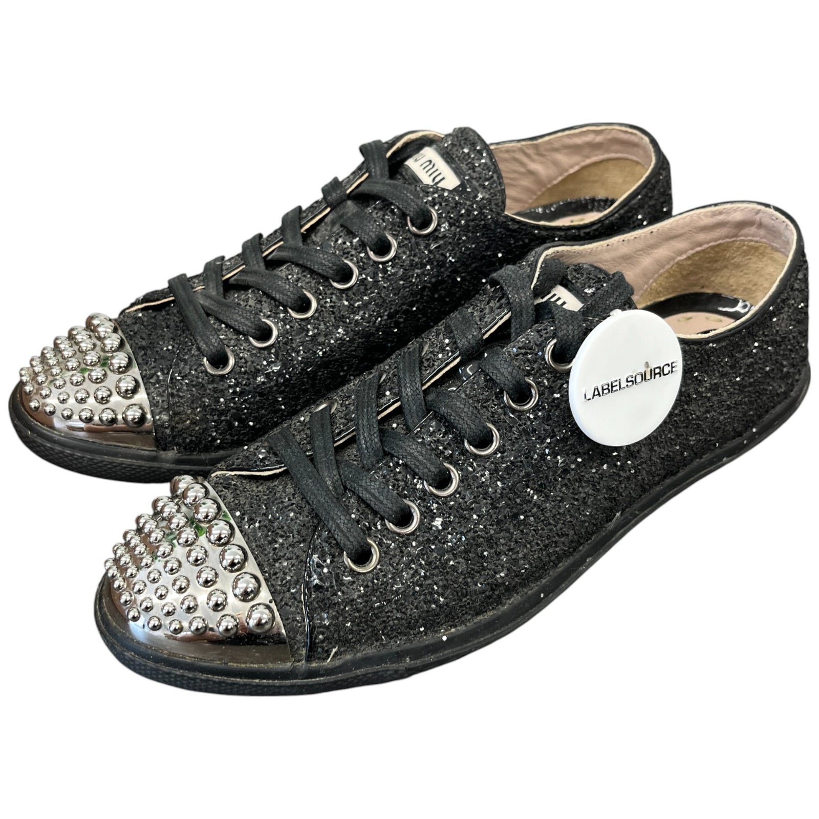 Women's Flat Sole Glitter Low Trainers Black Size EU 36 / UK 3 - Photo 15