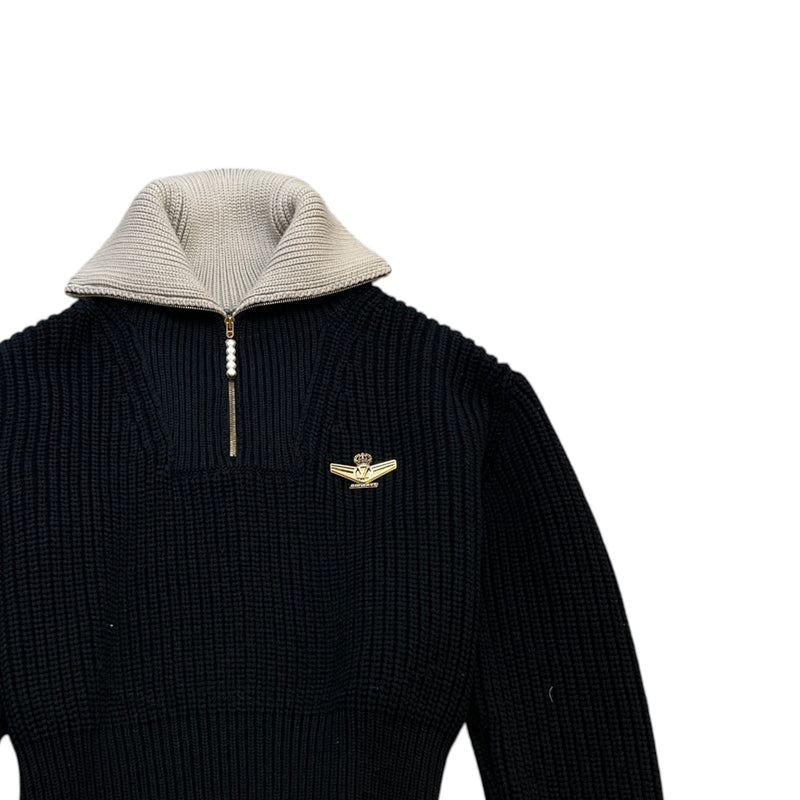 Men's Chunky Wool Blend Half Zip Pullover Sweatshirt Black Size S