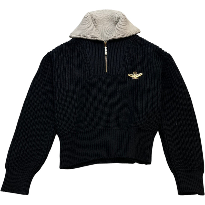 Men's Chunky Wool Blend Half Zip Pullover Sweatshirt Black Size S