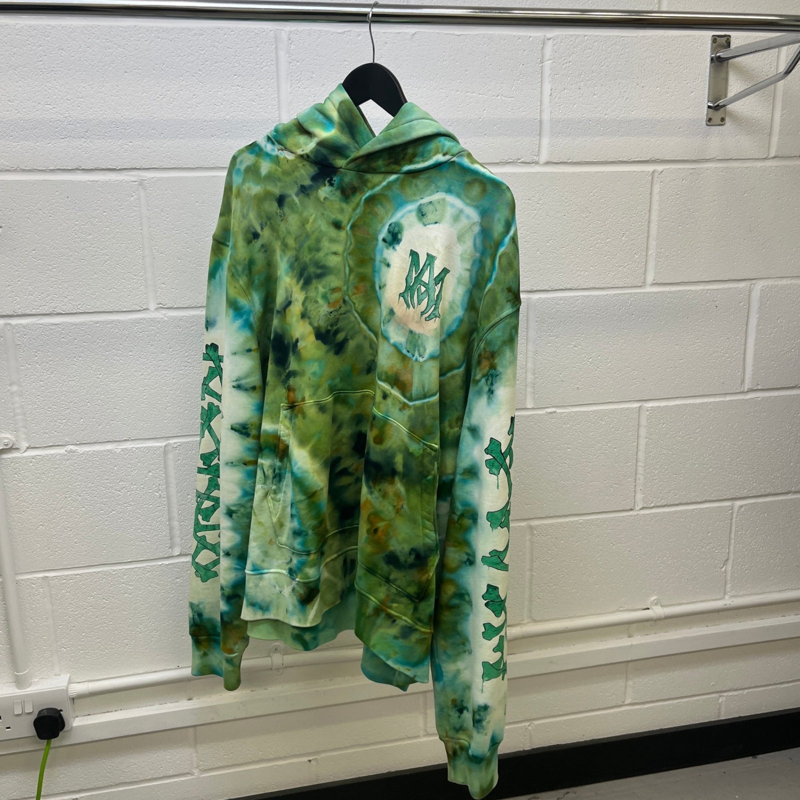 Men's Tie Dye Bones Hoodie Green Size XXL - Photo 7