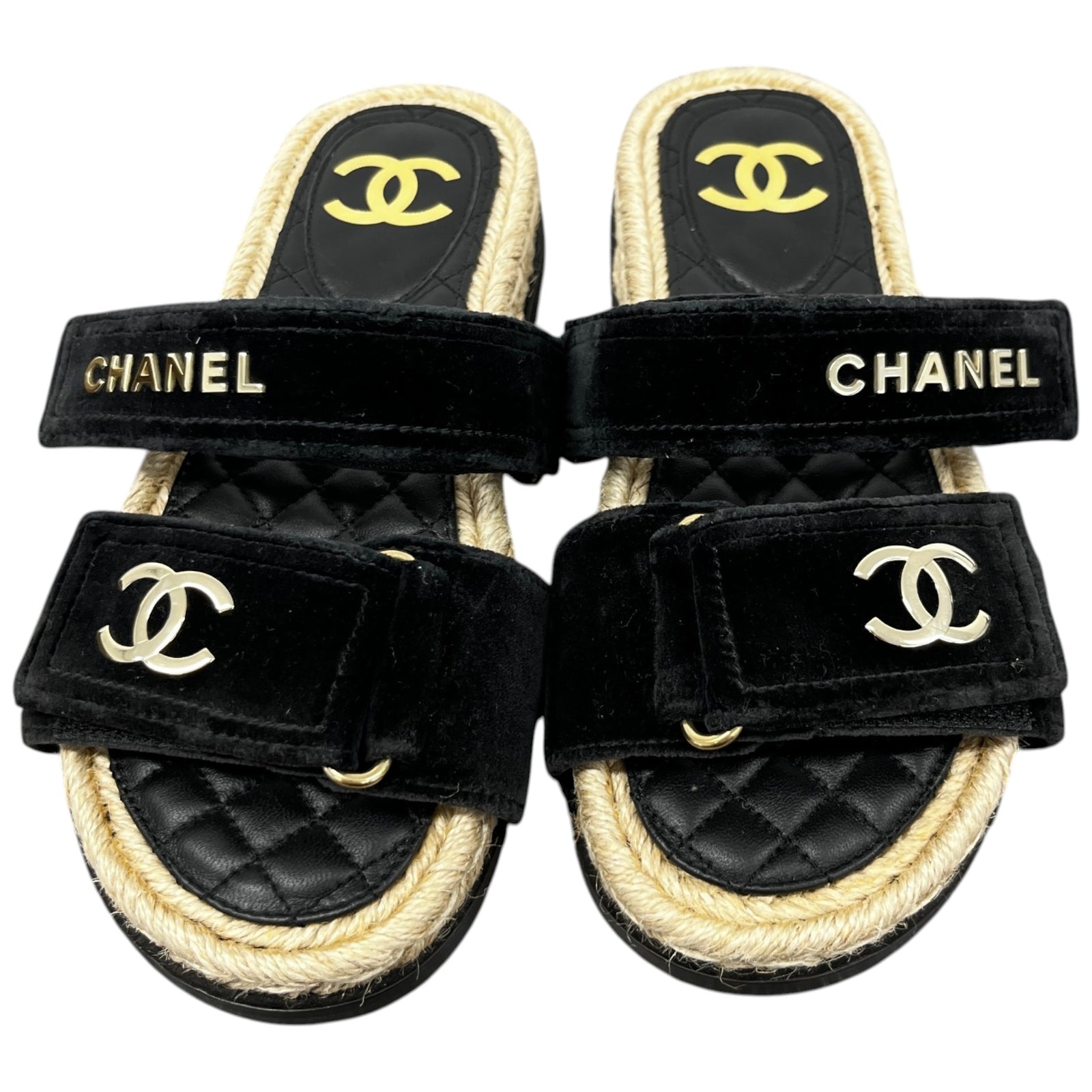 Women's Cc Logo Velvet Sandals Black Size EU 35 / UK 2 - Photo 6