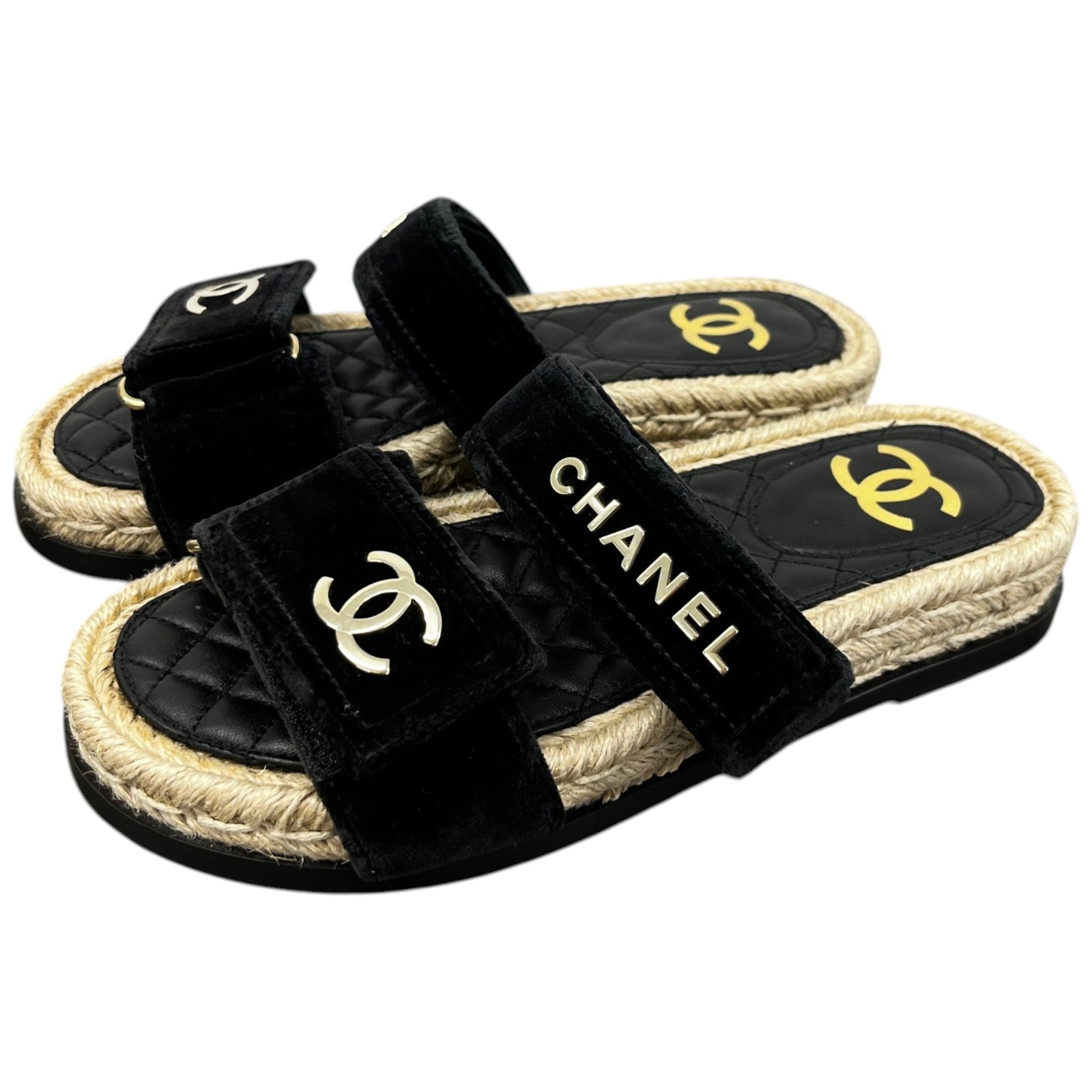 Women's Cc Logo Velvet Sandals Black Size EU 35 / UK 2 - Photo 9