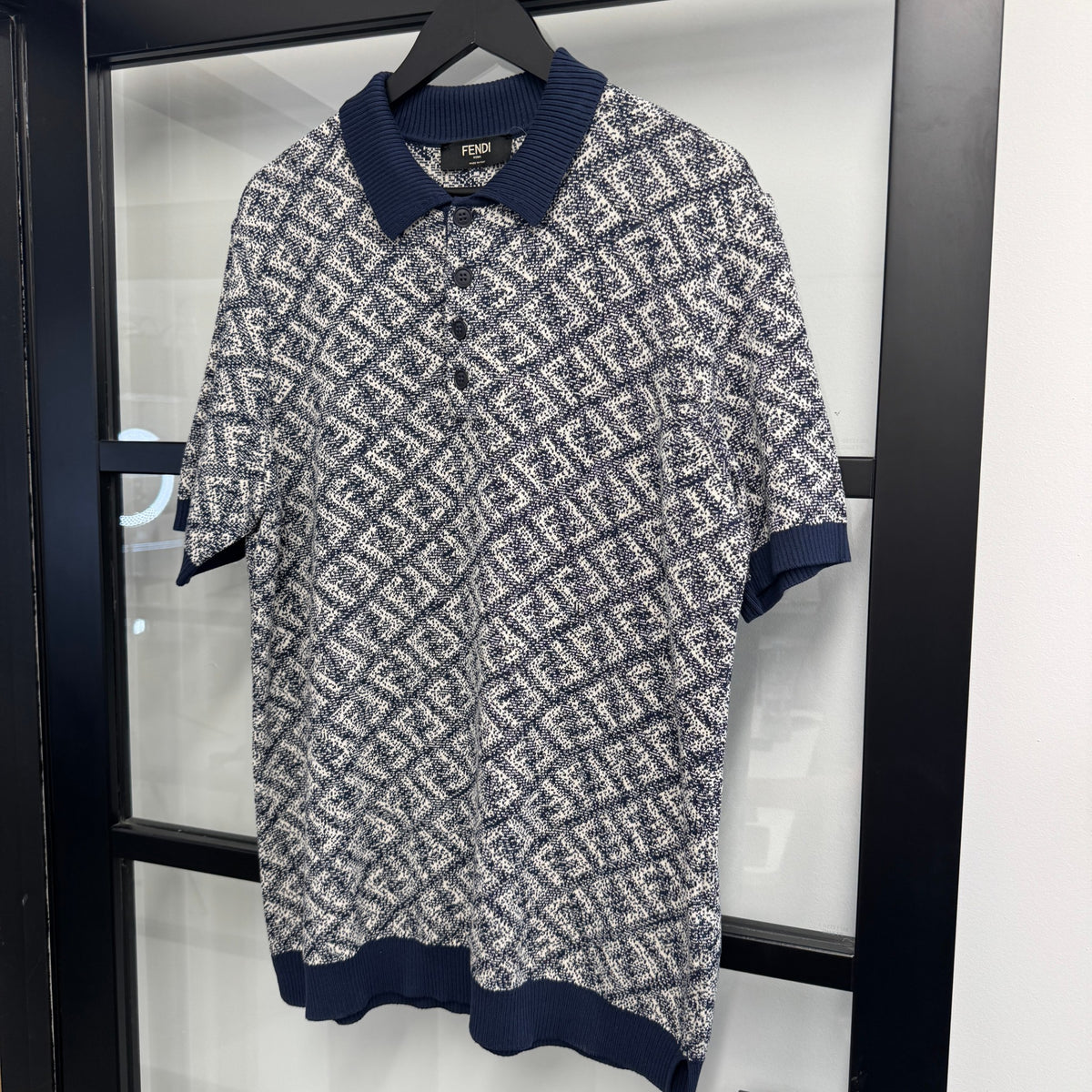 Men's FF Monogram Polo Shirt Navy Size XXL - Photo 6