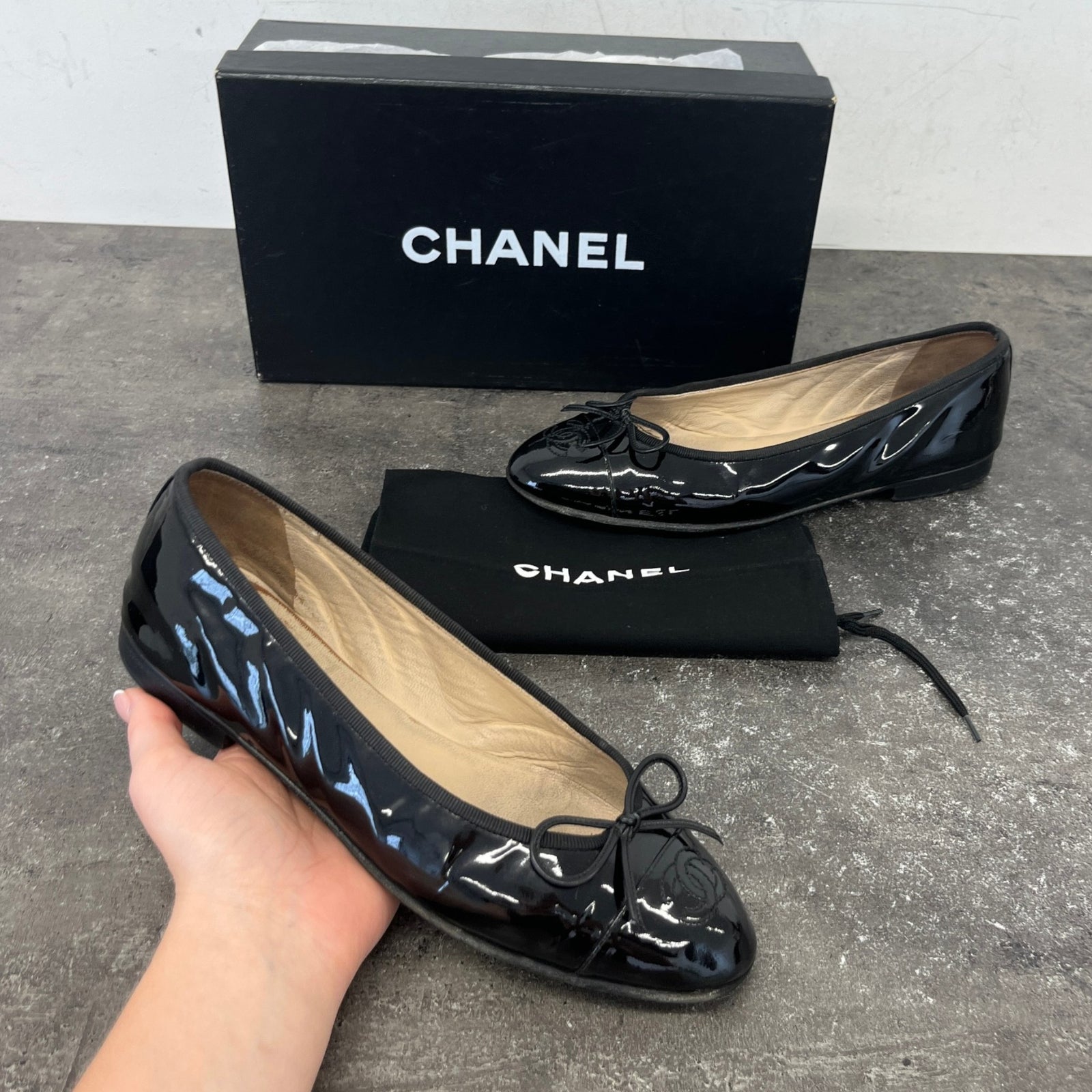 Women's Patent Cap Toe Ballet Flats Mules Black Size EU 38 / UK 5 - Photo 12