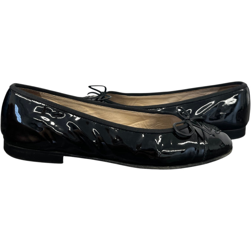 Women's Patent Cap Toe Ballet Flats Mules Black Size EU 38 / UK 5