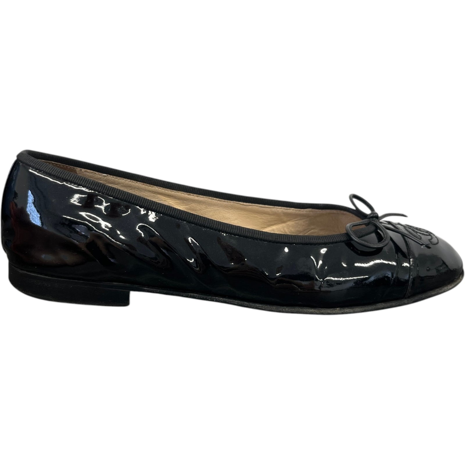 Women's Patent Cap Toe Ballet Flats Mules Black Size EU 38 / UK 5 - Photo 1