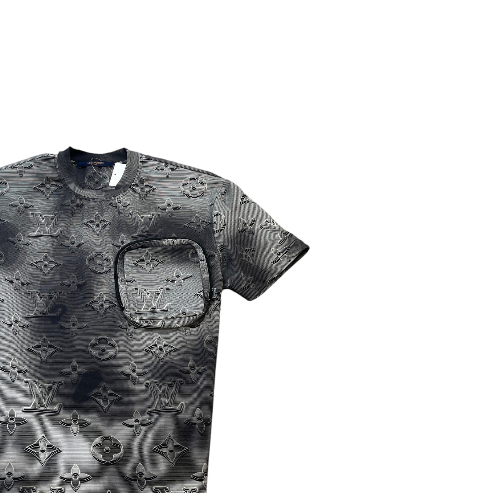 Men's 2054 3D Monogram Pocket T-Shirt Grey Size XS - Photo 3
