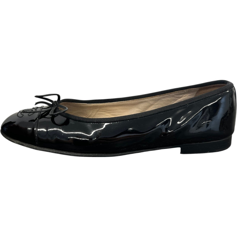 Women's Patent Cap Toe Ballet Flats Mules Black Size EU 38 / UK 5