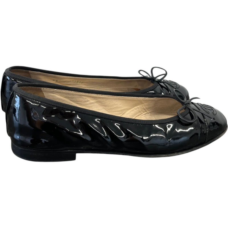 Women's Patent Cap Toe Ballet Flats Mules Black Size EU 38 / UK 5