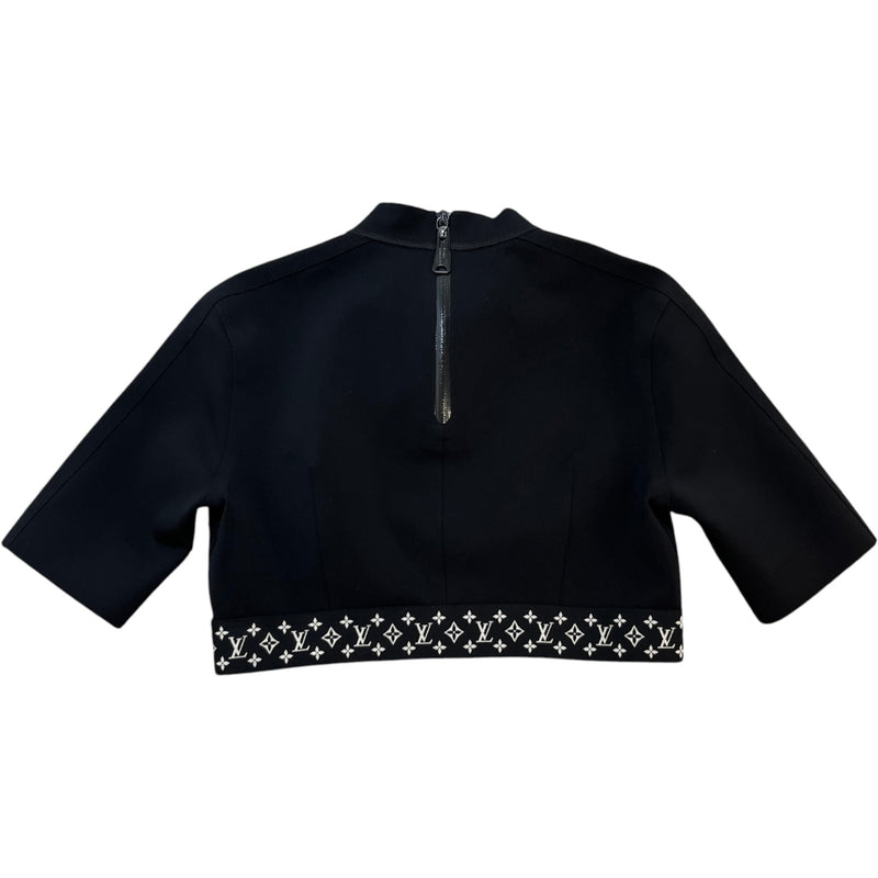 Women's Mock Neck Monogram Cropped T-Shirt Black Size XL / UK 14