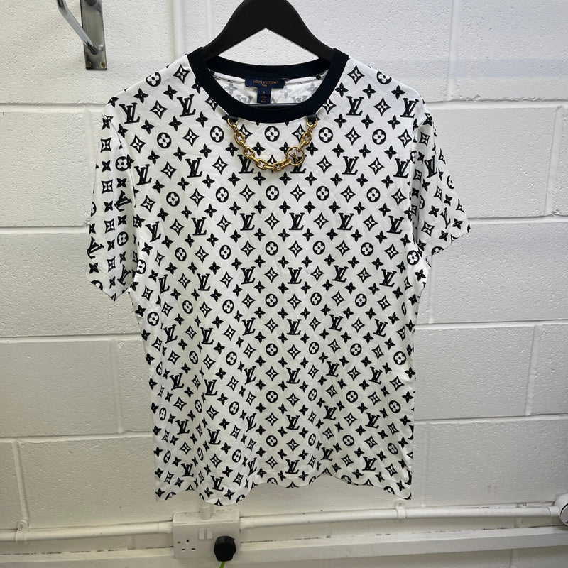 Women's Hook And Loop Monogram Chain T-Shirt White Size L / UK 12