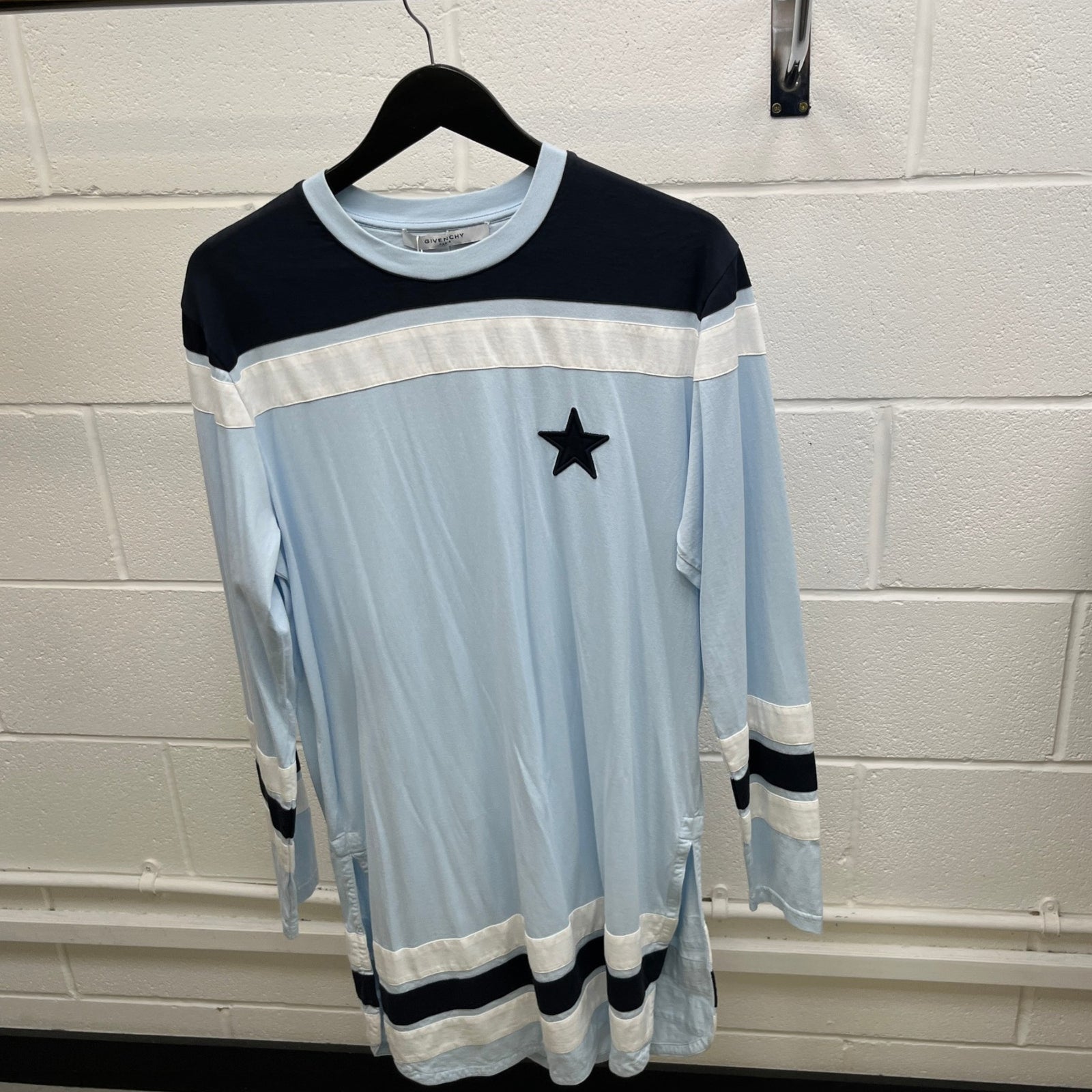 Men's Embroidered Star Long Sleeve T-Shirt Blue Size S - Photo 8