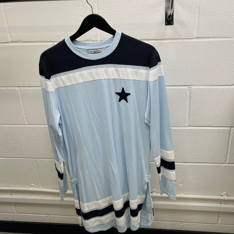 Men's Embroidered Star Long Sleeve T-Shirt Blue Size S