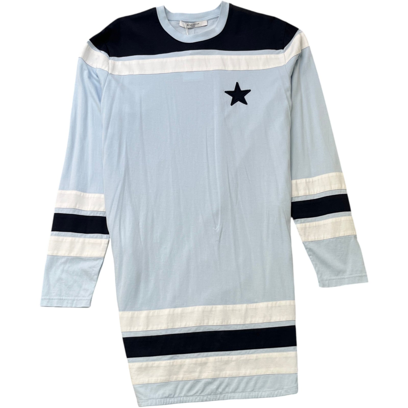 Men's Embroidered Star Long Sleeve T-Shirt Blue Size S - Photo 1