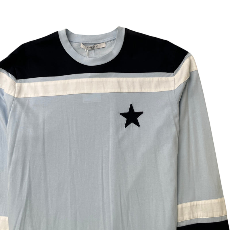 Men's Embroidered Star Long Sleeve T-Shirt Blue Size S