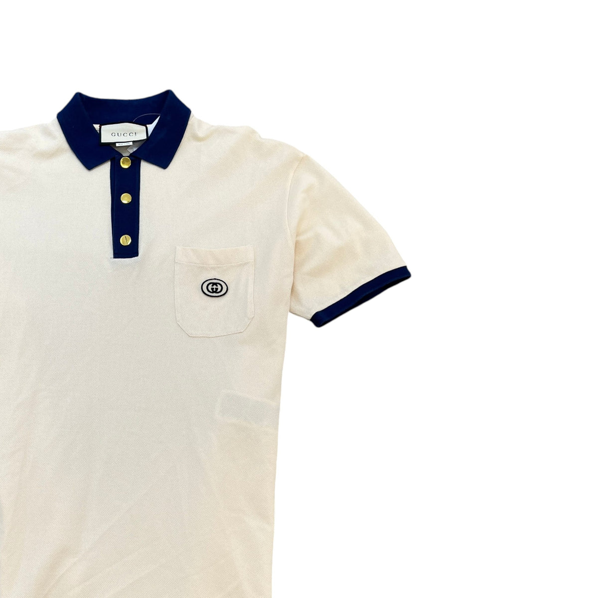 Men's Logo Patch Polo Shirt Cream Size XL - Photo 3