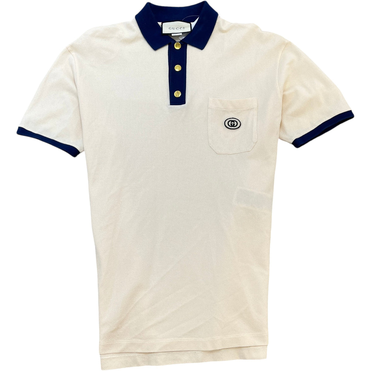 Men's Logo Patch Polo Shirt Cream Size XL - Photo 1